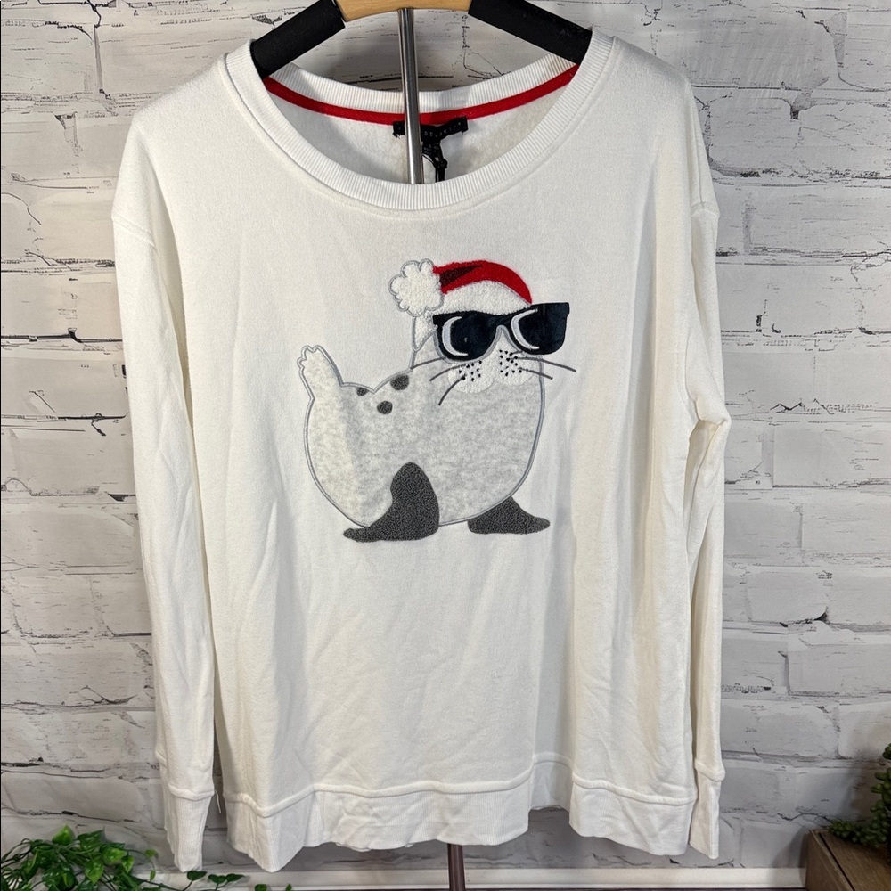 Jane + Delancey Santa Seal Christmas Festive Long Sleeve Crew Neck Pullover